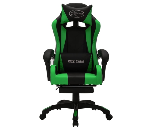 Silla gaming con luces LED RGB cuero sintético verde y negro