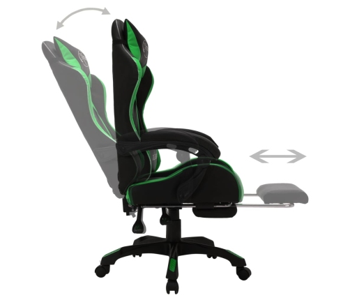 Silla gaming con luces LED RGB cuero sintético verde y negro