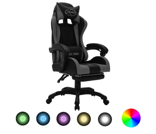 Silla gaming con luces LED RGB cuero sintético gris y negro