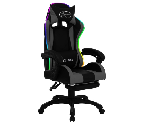 Silla gaming con luces LED RGB cuero sintético gris y negro