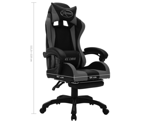 Silla gaming con luces LED RGB cuero sintético gris y negro