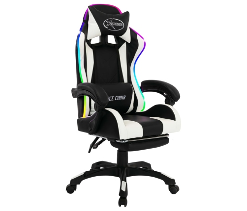 Silla gaming con luces LED RGB cuero sintético blanco y negro