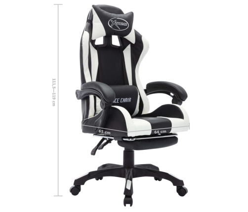 Silla gaming con luces LED RGB cuero sintético blanco y negro