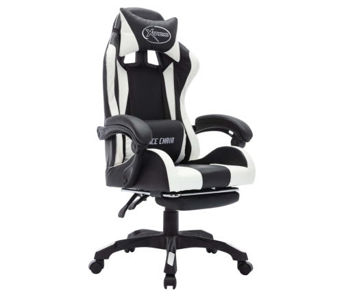 Silla gaming con luces LED RGB cuero sintético blanco y negro