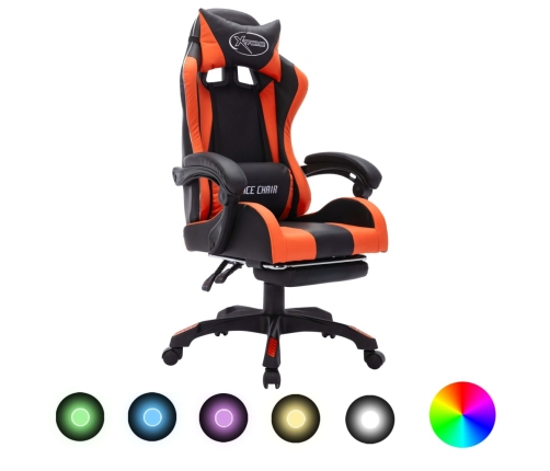 Silla gaming con luces LED RGB cuero sintético naranja y negro