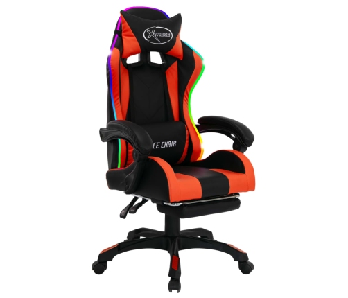 Silla gaming con luces LED RGB cuero sintético naranja y negro