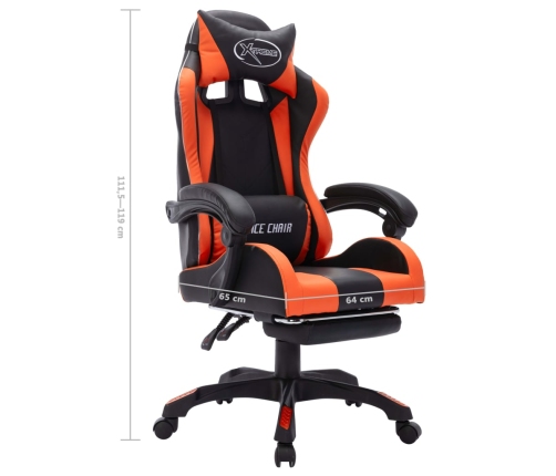 Silla gaming con luces LED RGB cuero sintético naranja y negro