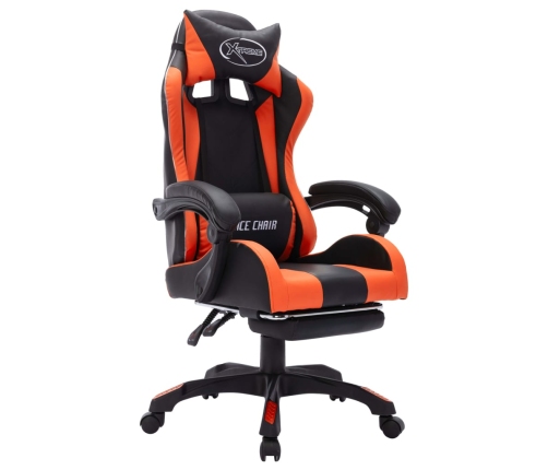 Silla gaming con luces LED RGB cuero sintético naranja y negro