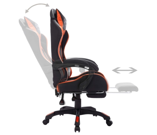 Silla gaming con luces LED RGB cuero sintético naranja y negro