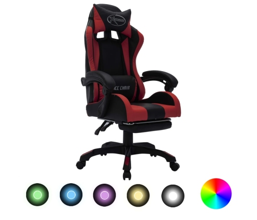 Silla gaming luces LED RGB cuero sintético color vino y negro