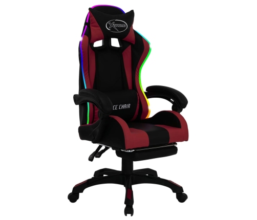 Silla gaming luces LED RGB cuero sintético color vino y negro