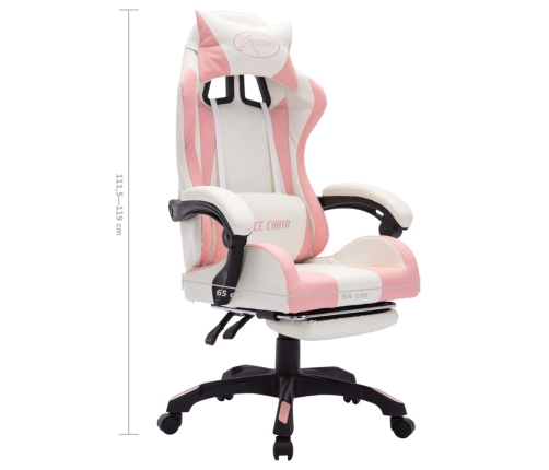 Silla gaming con luces LED RGB cuero sintético rosa y blanco