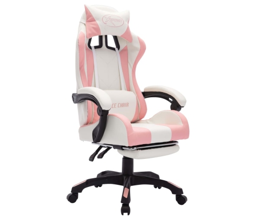 Silla gaming con luces LED RGB cuero sintético rosa y blanco