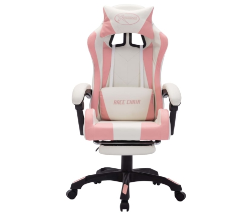 Silla gaming con luces LED RGB cuero sintético rosa y blanco