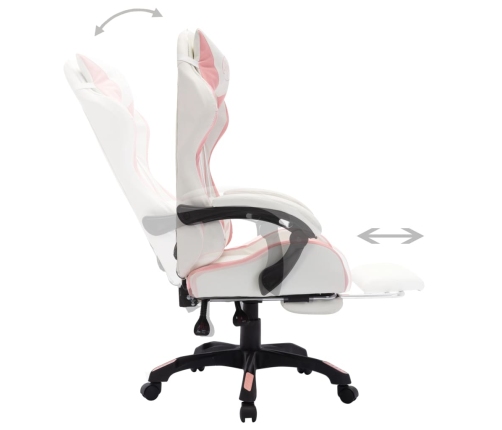 Silla gaming con luces LED RGB cuero sintético rosa y blanco