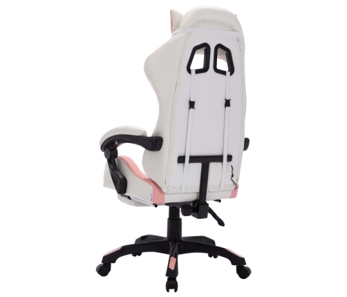 Silla gaming con luces LED RGB cuero sintético rosa y blanco