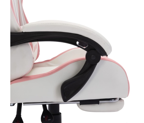 Silla gaming con luces LED RGB cuero sintético rosa y blanco