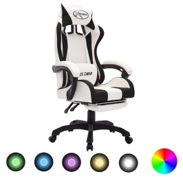 Silla gaming con luces LED RGB cuero sintético negro y blanco