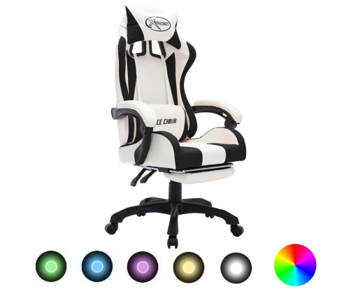 Silla gaming con luces LED RGB cuero sintético negro y blanco