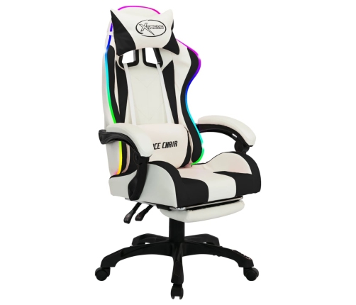 Silla gaming con luces LED RGB cuero sintético negro y blanco