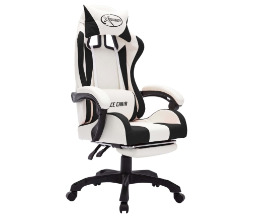 Silla gaming con luces LED RGB cuero sintético negro y blanco