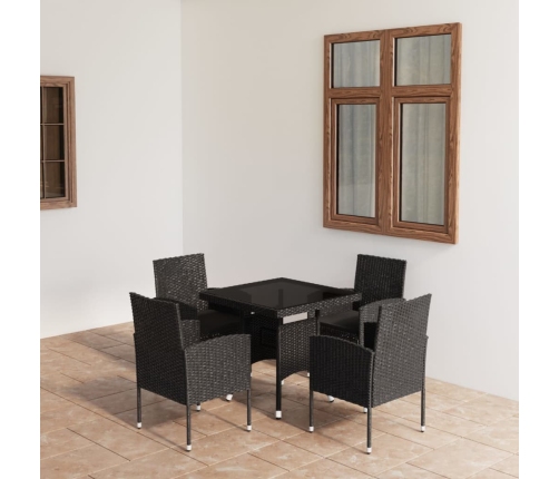Juego de comedor para jardín 5 piezas ratán sintético negro