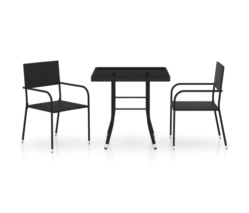 Juego de comedor para jardín 3 piezas ratán sintético negro
