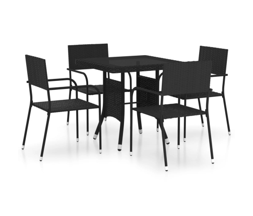 Juego de comedor para jardín 5 piezas ratán sintético negro