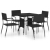 Juego de comedor para jardín 5 piezas ratán sintético negro