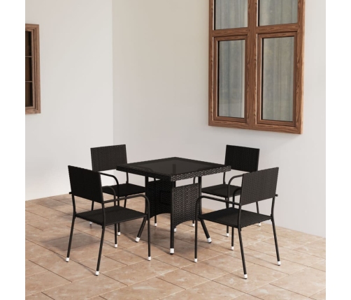 Juego de comedor para jardín 5 piezas ratán sintético negro