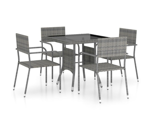 Juego de comedor para jardín 5 piezas ratán sintético gris