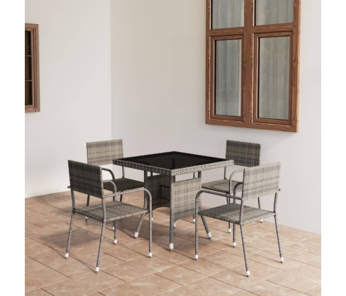Juego de comedor para jardín 5 piezas ratán sintético gris