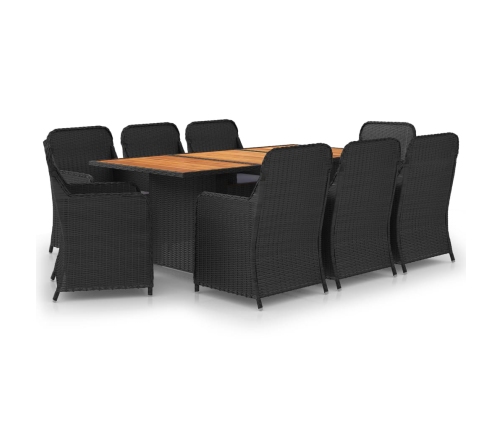 Juego de comedor para jardín 9 piezas ratán sintético negro