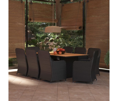Juego de comedor para jardín 9 piezas ratán sintético negro