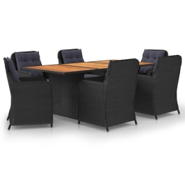 Juego de comedor para jardín 7 piezas ratán sintético negro