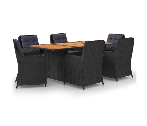 Juego de comedor para jardín 7 piezas ratán sintético negro
