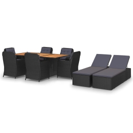 Juego de comedor para jardín 9 piezas ratán sintético negro