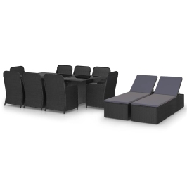 Juego de comedor para jardín 11 piezas ratán sintético negro