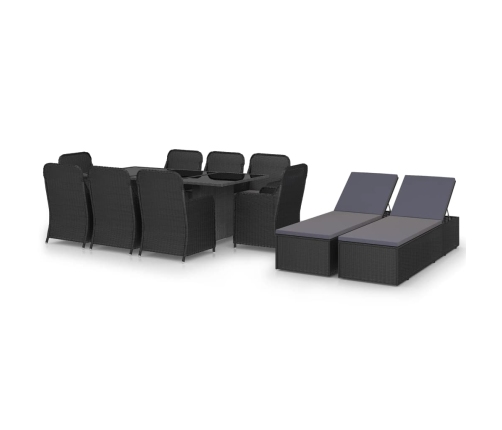 Juego de comedor para jardín 11 piezas ratán sintético negro