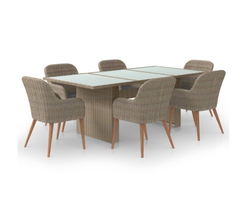 Juego de comedor para jardín 7 piezas ratán sintético marrón