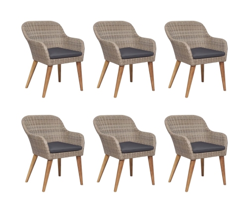 Juego de comedor para jardín 7 piezas ratán sintético marrón