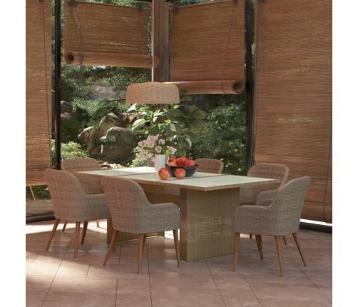 Juego de comedor para jardín 7 piezas ratán sintético marrón