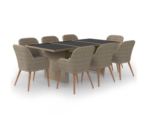 Juego de comedor para jardín 9 piezas ratán sintético marrón