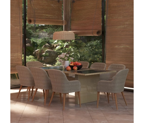 Juego de comedor para jardín 9 piezas ratán sintético marrón