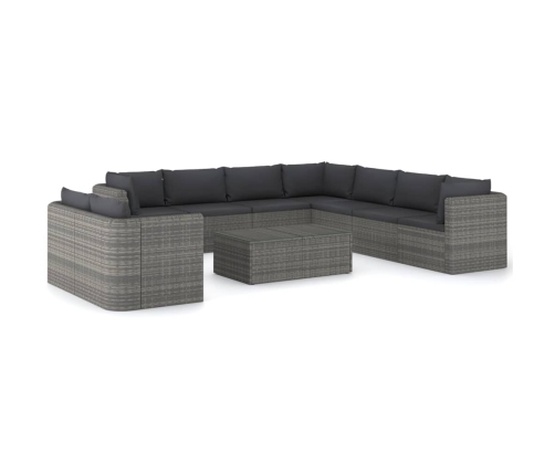 Set de muebles de jardín 10 pzas y cojines ratán sintético gris