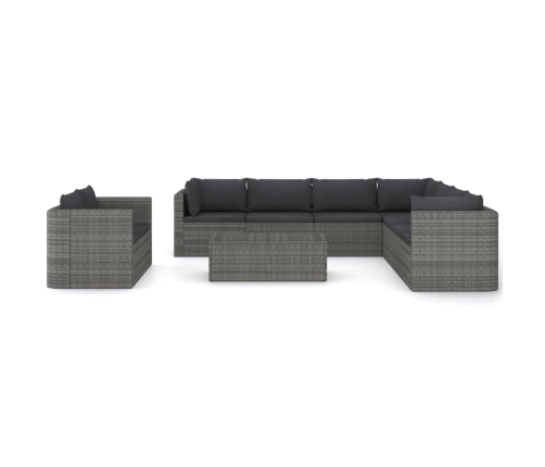 Set de muebles de jardín 10 pzas y cojines ratán sintético gris