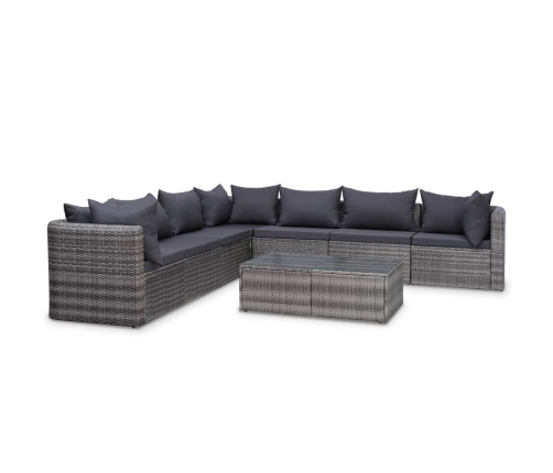 Set de muebles de jardín 10 pzas y cojines ratán sintético gris