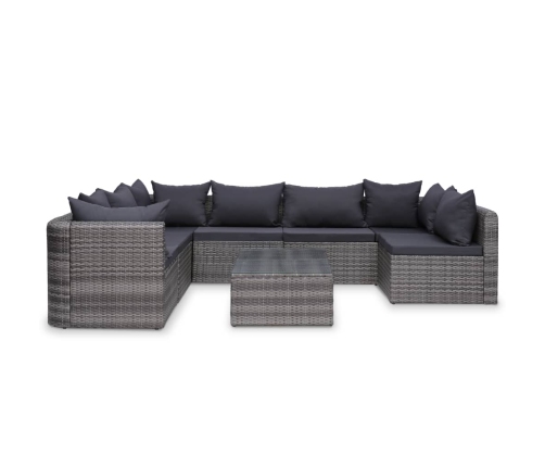 Set de muebles de jardín 10 pzas y cojines ratán sintético gris