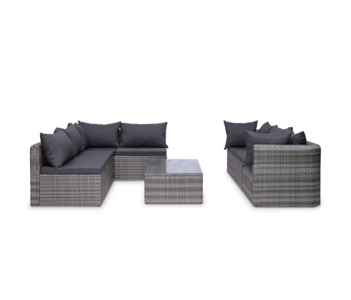 Set de muebles de jardín 10 pzas y cojines ratán sintético gris