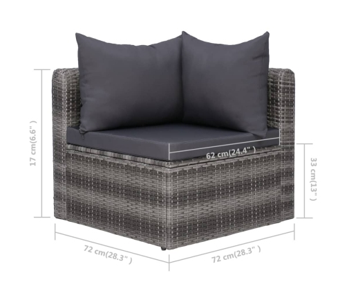 Set de muebles de jardín 10 pzas y cojines ratán sintético gris